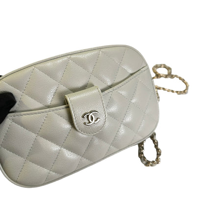 Used CHANEL Quilted Caviar Quilted Camera Bag Camera Bag Grey GHW