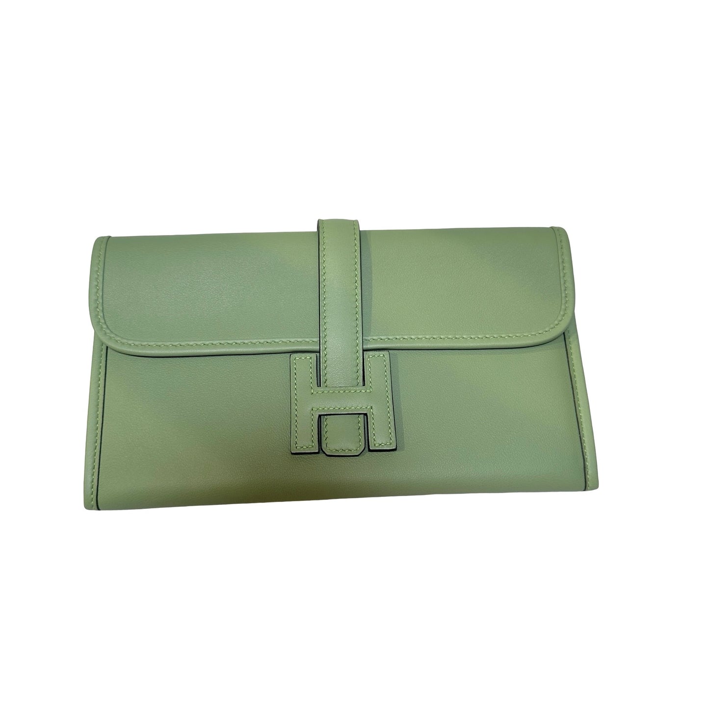 Used HERMES Leather Jige Clutch Green