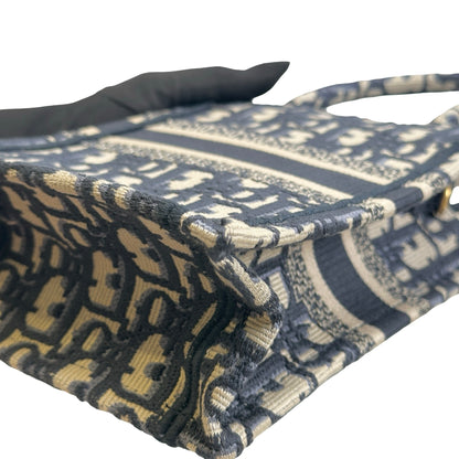 Used DIOR Dior Oblique Embroidery Mini Book tote phone bag Tote Bag Blue Beige