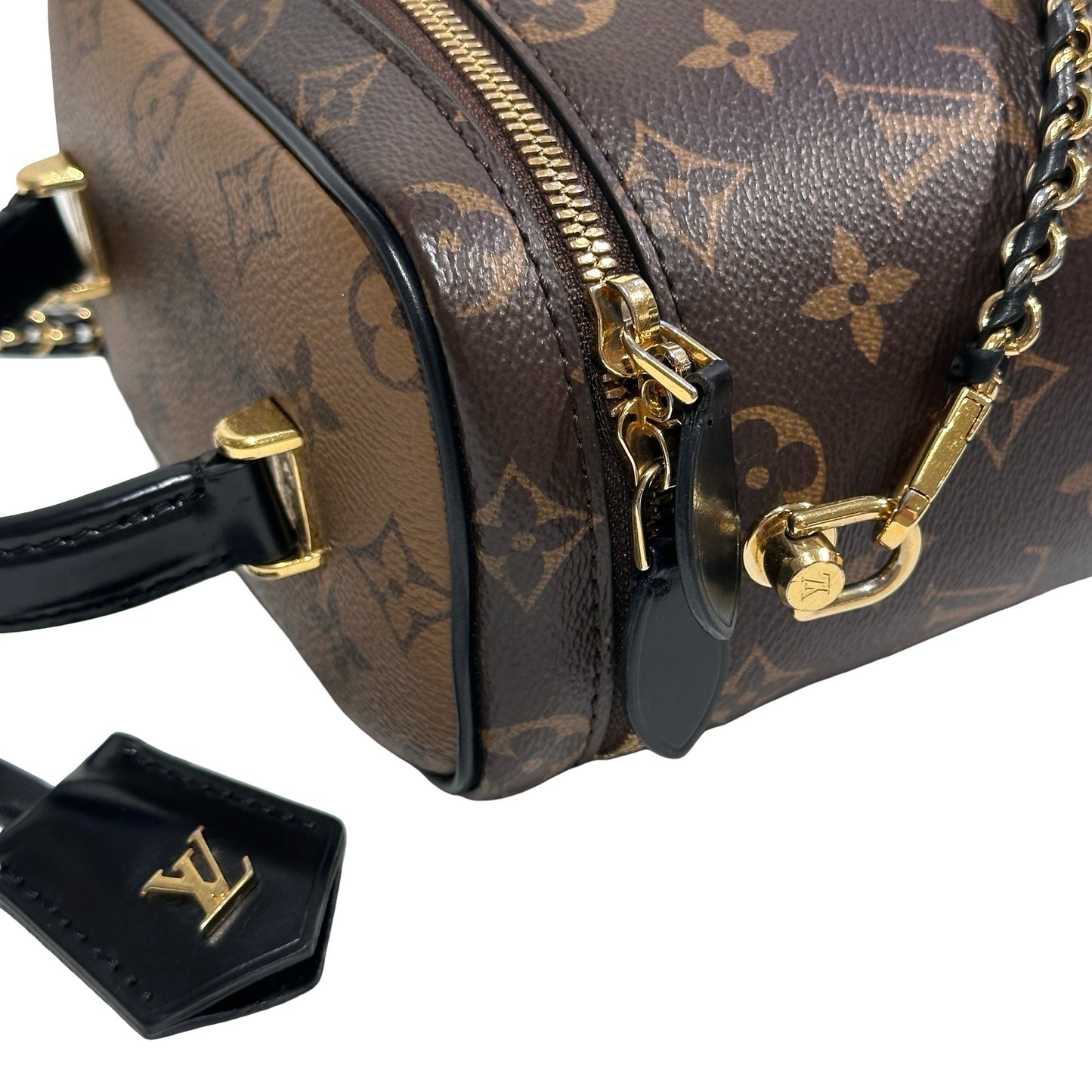 Used Louis Vuitton Monogram Eclipse Coated Canvas Vanity Chain Pouch Cross Body Bag Brown GHW