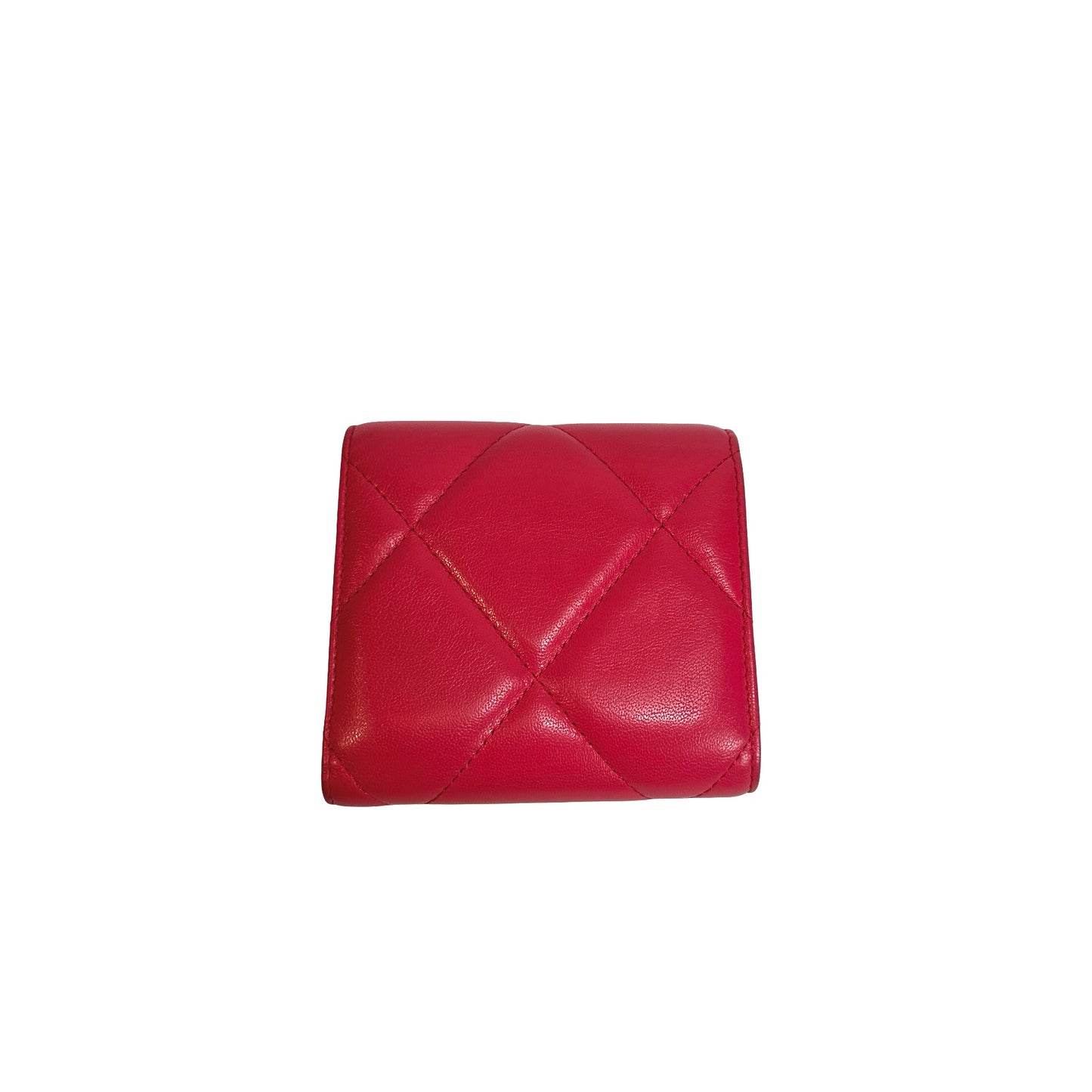 Used CHANEL Quilted Lambskin 19 wallet Wallet Red Gold