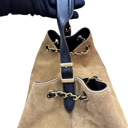 Used CHANEL Hobo 飯盒包 Shoulder Bag Beige Black GHW