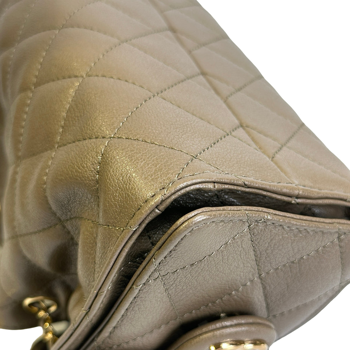 Used CHANEL Quilted Calfskin Mini 25 Bag Shoulder Bag Dark Khaki GHW