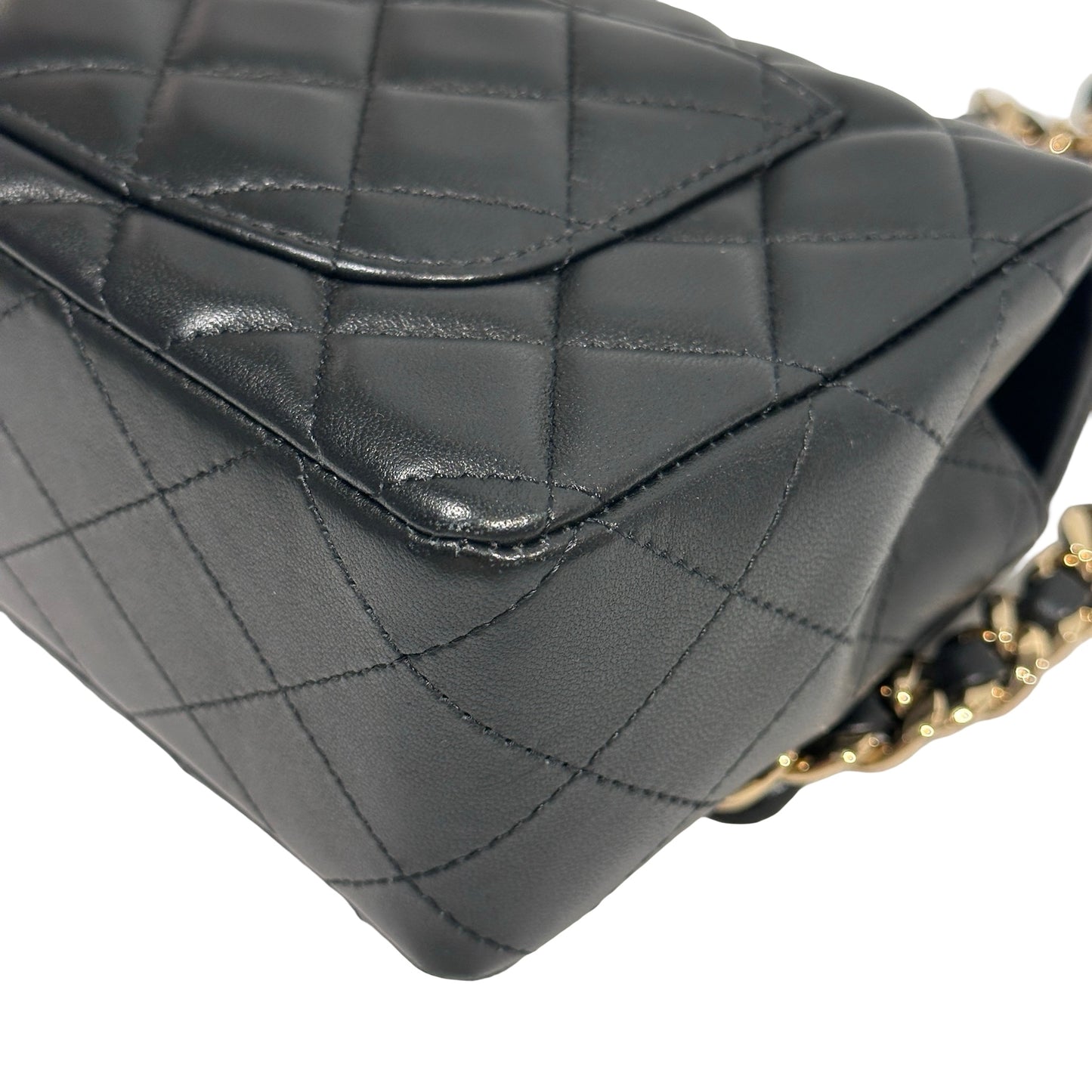 Used CHANEL Lambskin Quilted Mini Flap Bag Coco Charms Mini Bag Black Gold Hardware