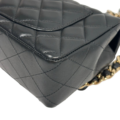 Used CHANEL Lambskin Quilted Mini Flap Bag Coco Charms Mini Bag Black Gold Hardware