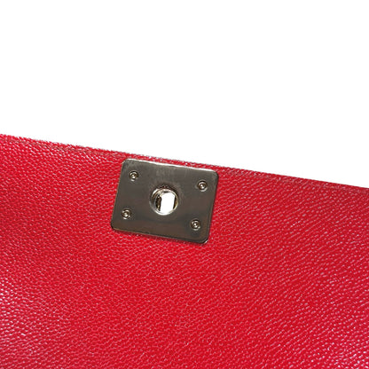 Used CHANEL Calfskin Boy Cross body bag Red GHW