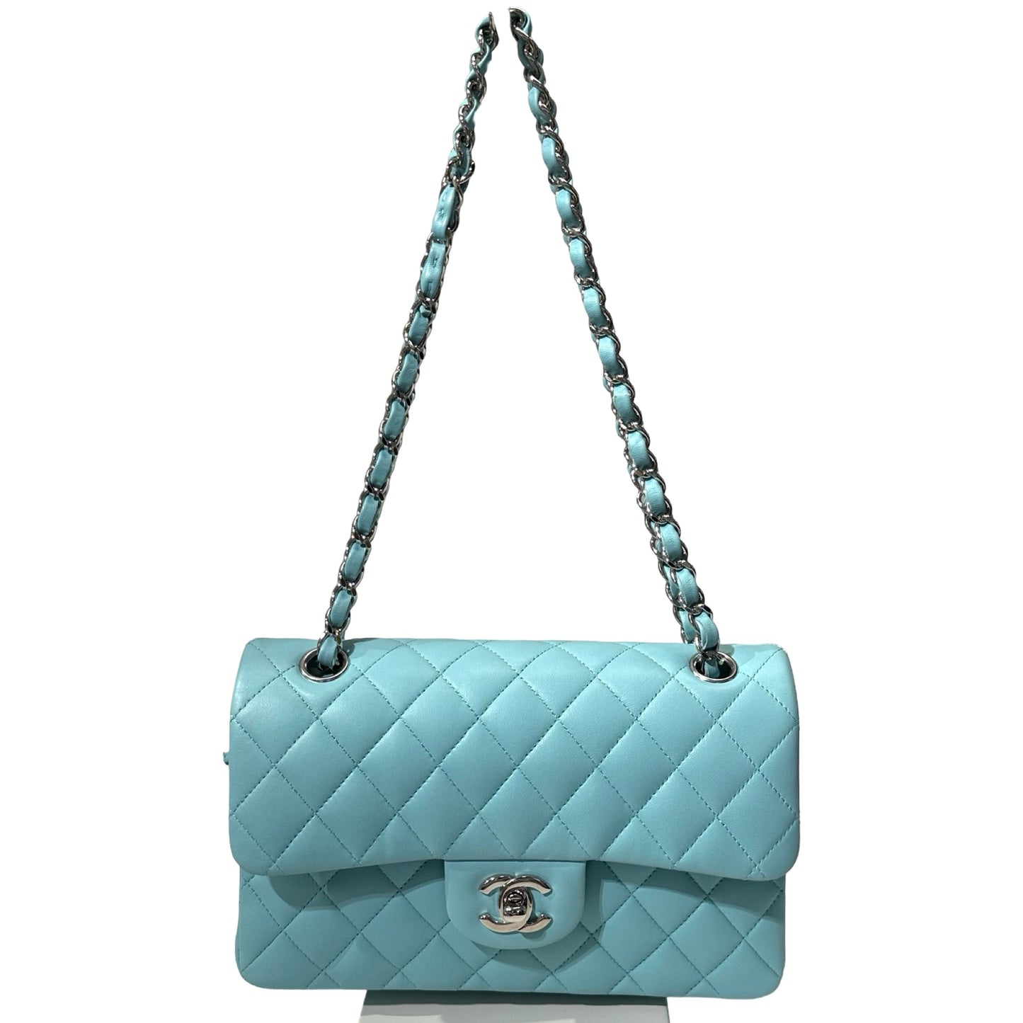 Used CHANEL Lambskin Leather CF 23 Shoulder Bag Blue PHW
