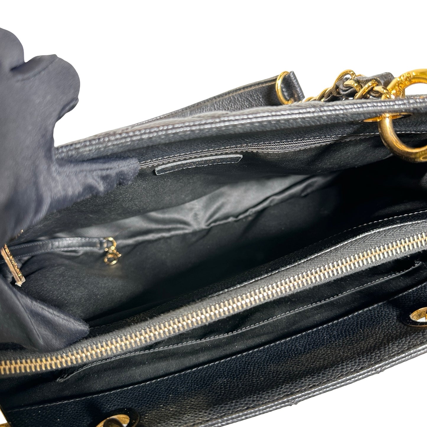 Used Chanel Caviar Leather GST Tote Bag Black GHW