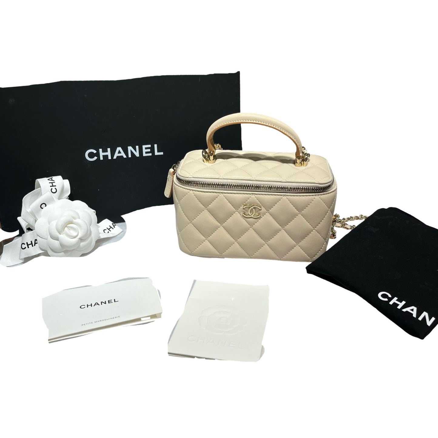 CHANEL BEIGE GHW VANITY WITH HANDLE [3000689]