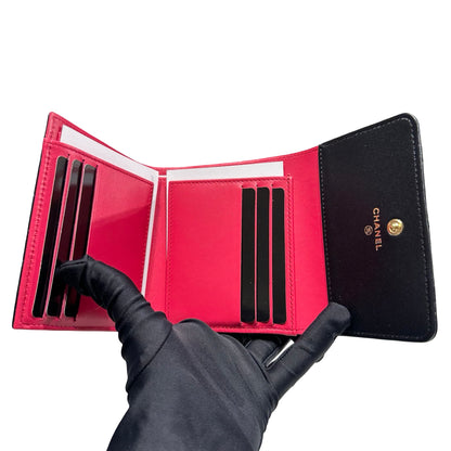 Unused CHANEL Lambskin Leather Wallet Black GHW