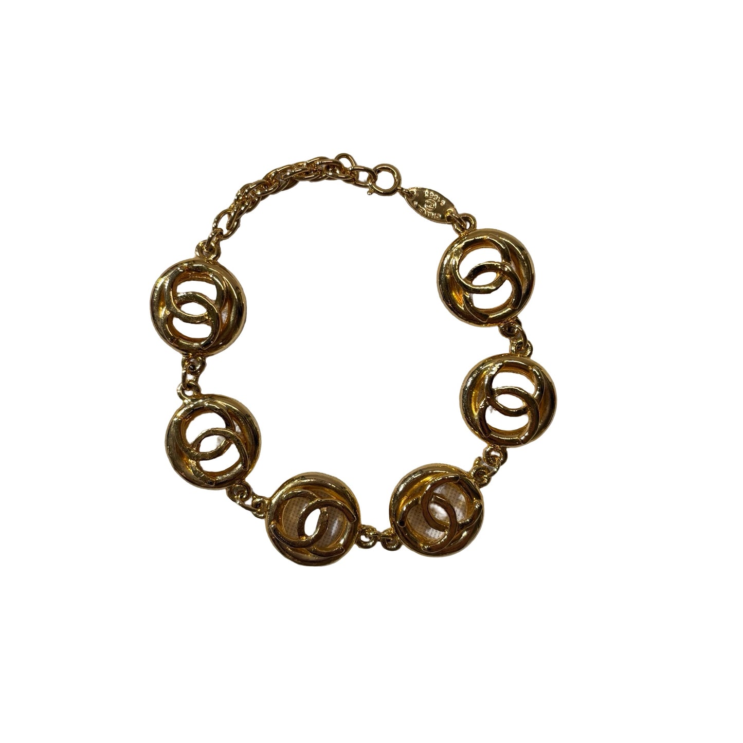 Used CHANEL CC Logo Round Vintage Bracelet Accessories Gold