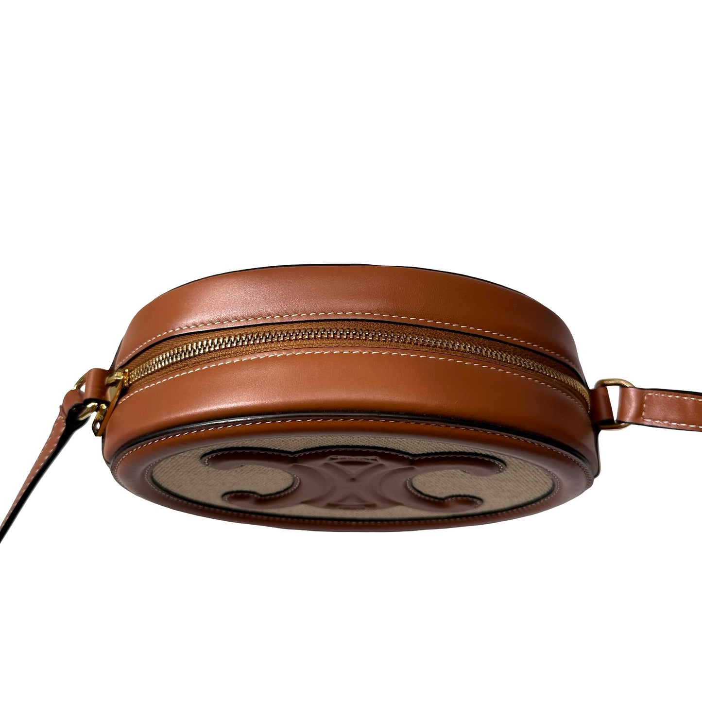 Used CELINE Canvas Leather Oval Purse Triomphe Cross Body Bag Brown Beige GHW