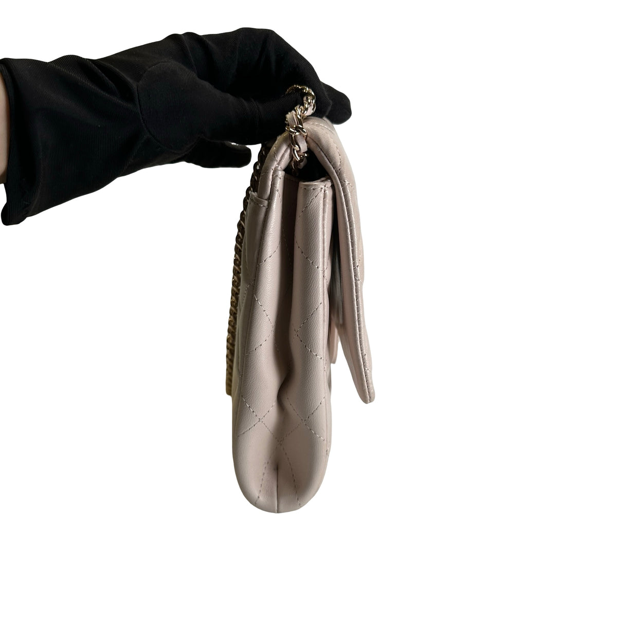 Used CHANEL Lambskin Flap Bag Chain Shoulder Bag Light Peach GHW