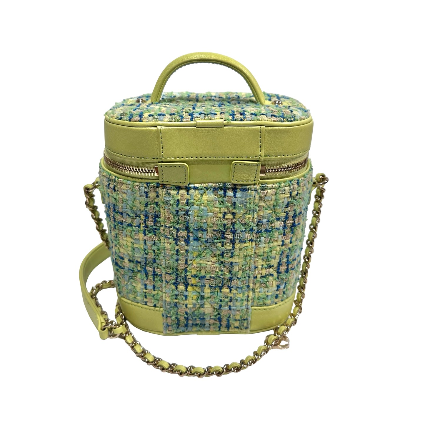 Used CHANEL Tweed Vanity Case Tweed Green Vanity case Green Blue Yellow