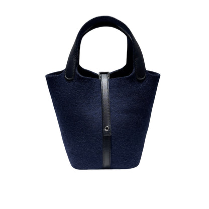 Used HERMÈS Wool Picotin 18 Handbag 2Z Bleu Nuit PHW