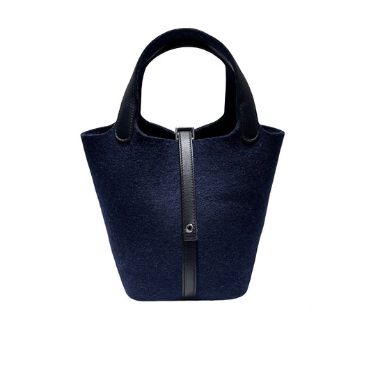 Used HERMÈS Wool Picotin 18 Handbag 2Z Bleu Nuit PHW