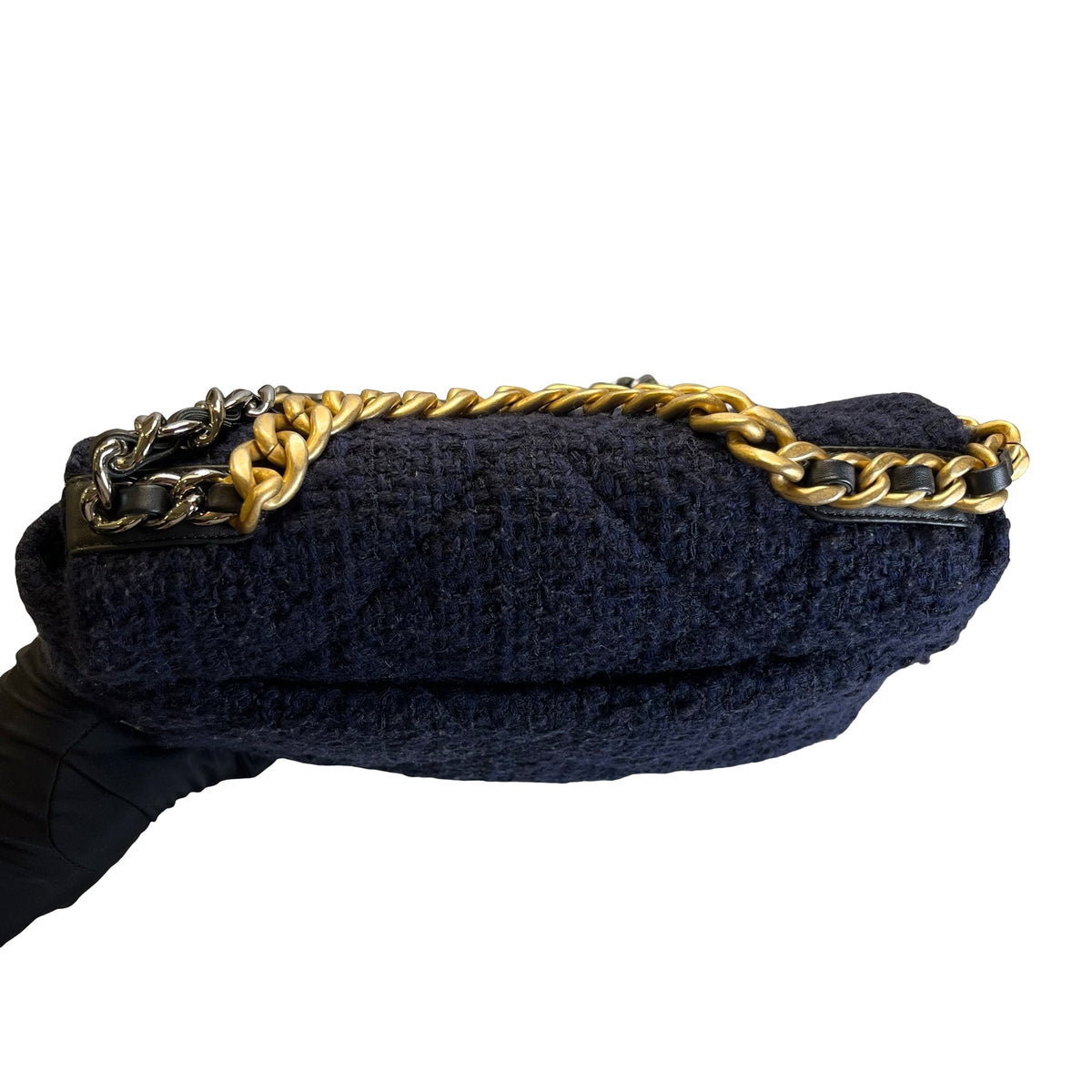 Used CHANEL Tweed Chanel 19 Small Shoulder Bag Navy
