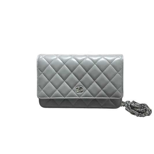 CHANEL GREY PHW WALLET ON CHAIN [3000626]