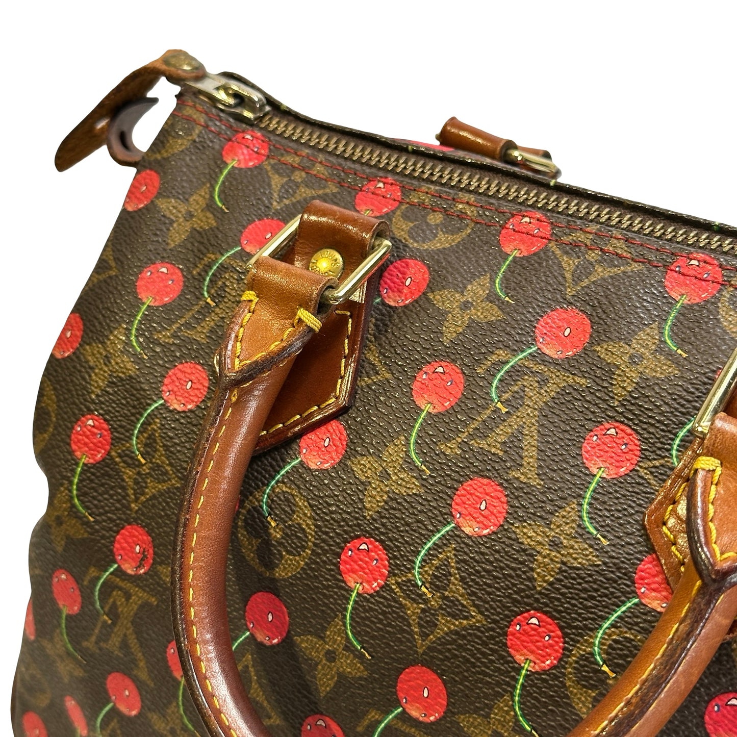 Used LOUIS VUITTON Monogram Cerises Speedy 25 Cerises Handbag Brown Red