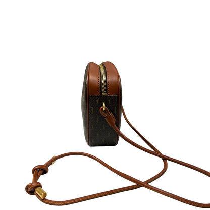 Used SAINT LAURENT Calfskin Leather Monogram Crossbody Shoulder Bag Brown GHW