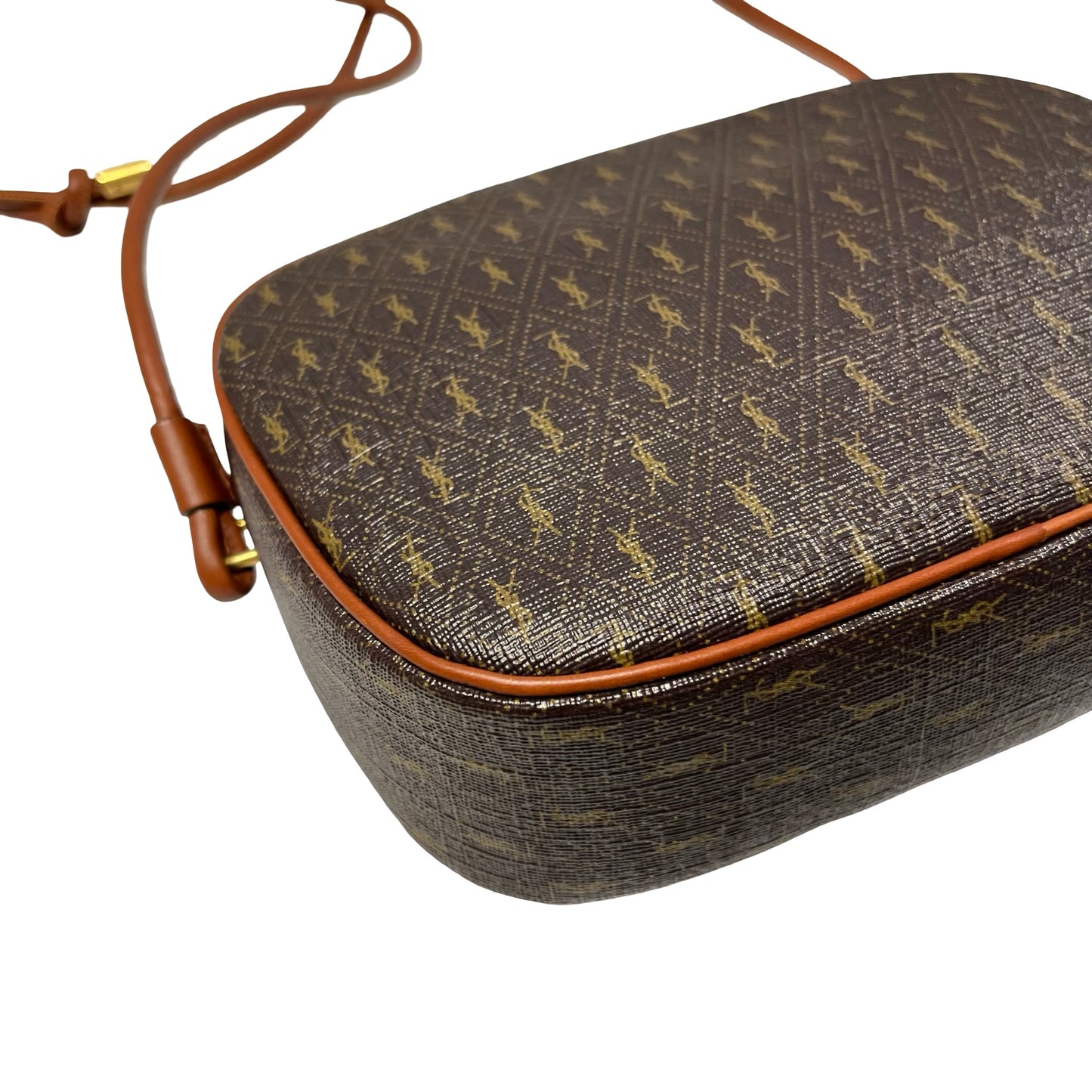 Used SAINT LAURENT Calfskin Leather Monogram Crossbody Shoulder Bag Brown GHW