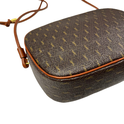 Used SAINT LAURENT Calfskin Leather Monogram Crossbody Shoulder Bag Brown GHW