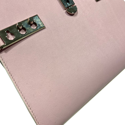 Used DELVAUX Calfskin Leather Tempete MM Shoulder Bag Pink GHW
