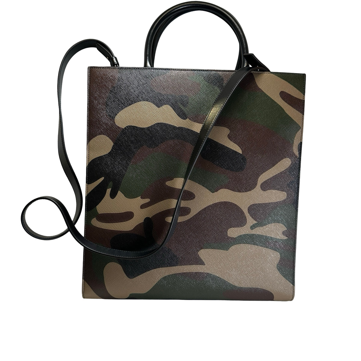 Used CELINE Camouflage Vertical Cabas Tote Bag Green Brown Khaki White