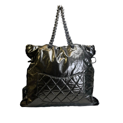 Used CHANEL CC Logo Deauville Tote Bag Black Silver