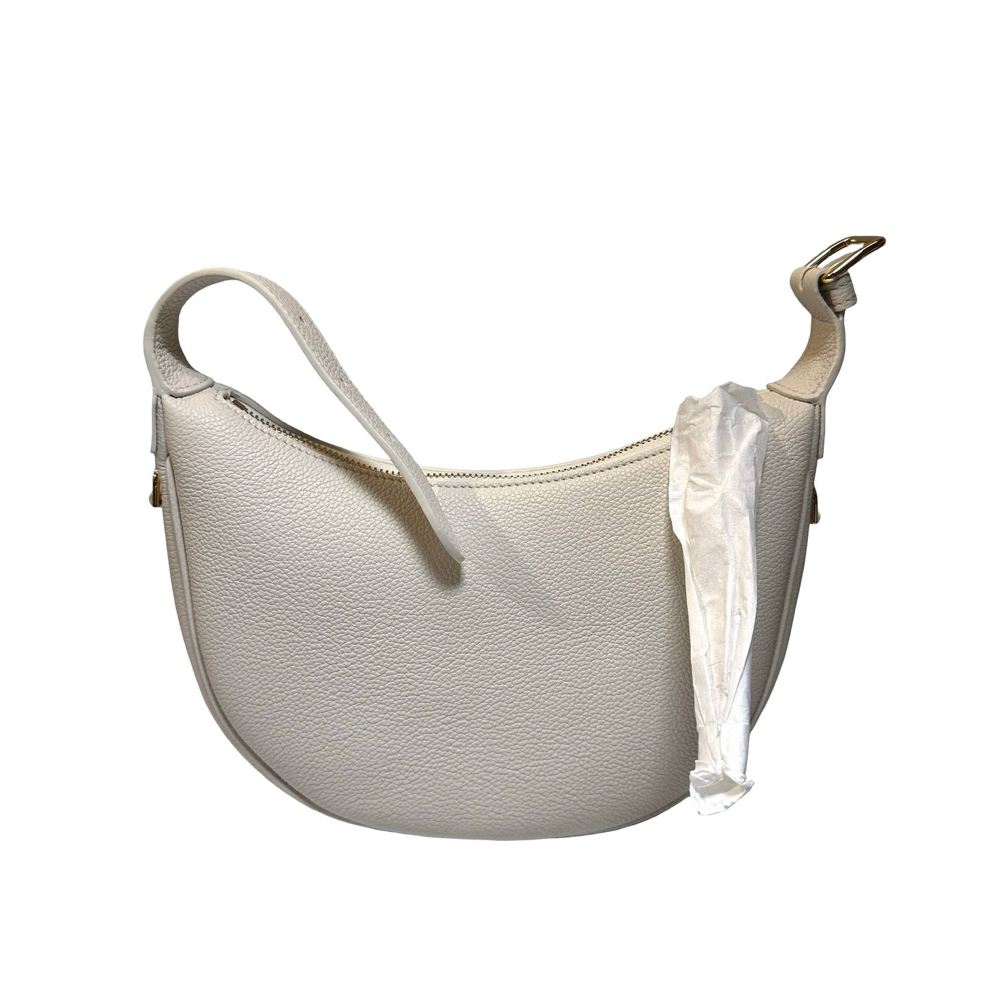Used CELINE Grained Calfskin Teen Lulu Rice Hobo Bag White Ghw