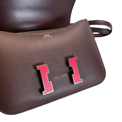 Used HERMES Epsom Mini Constance Crossbody Bag Rouge