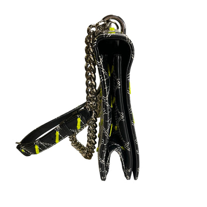 Used DIOR Cannage Leather Diorama Chain Shoulder Bag Black Yellow White PHW