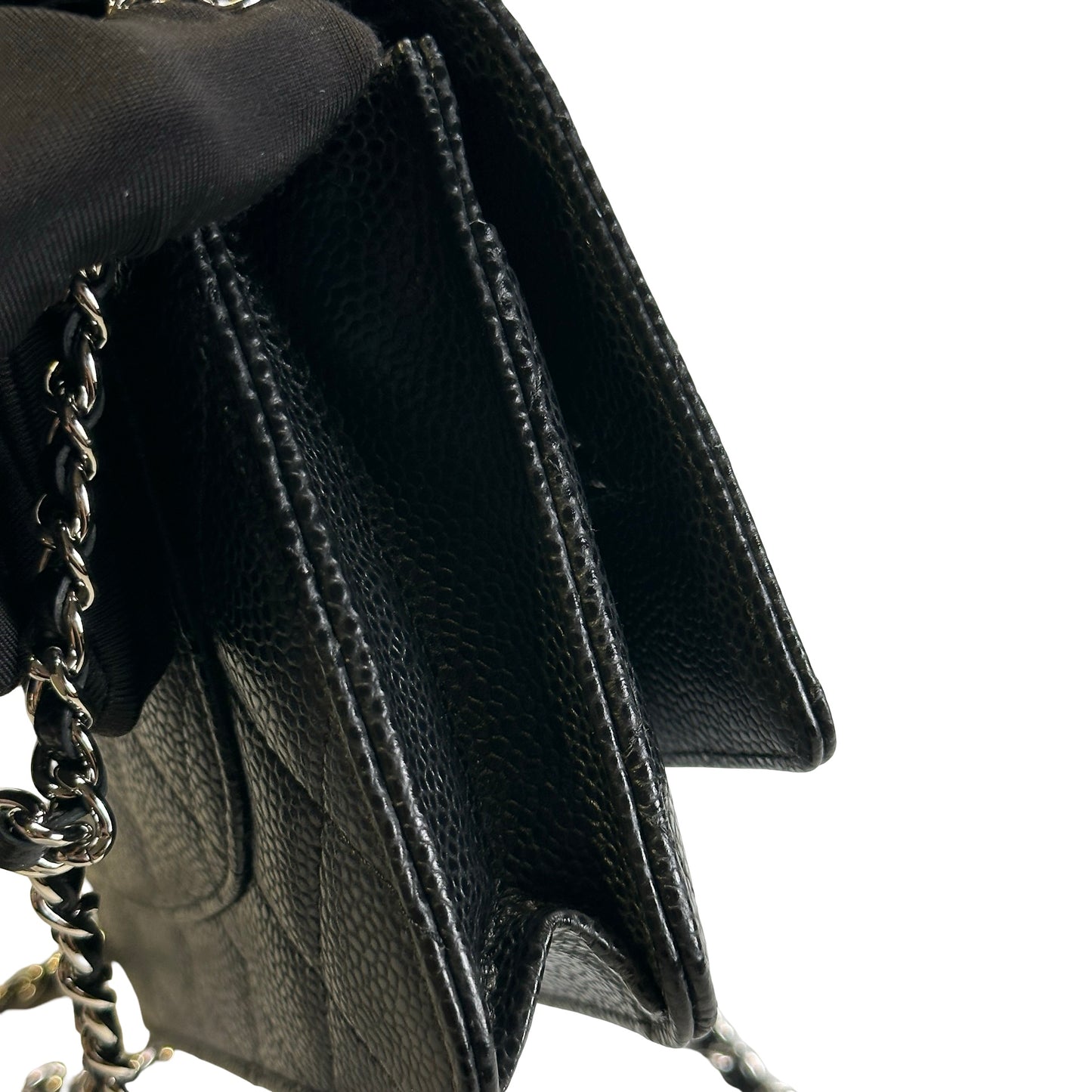 CHANEL Quilted Caviar Classic Long Flap Wallet Wallet Black Silver