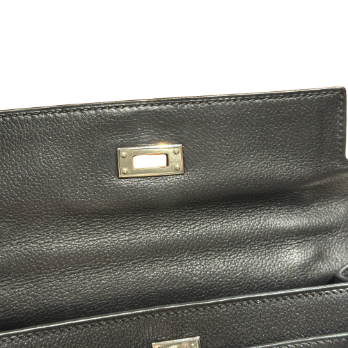 Used HERMES Leather Kelly Pochette Handbag Black Silver