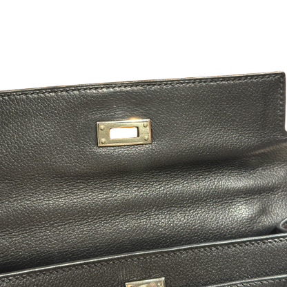Used HERMES Leather Kelly Pochette Handbag Black Silver