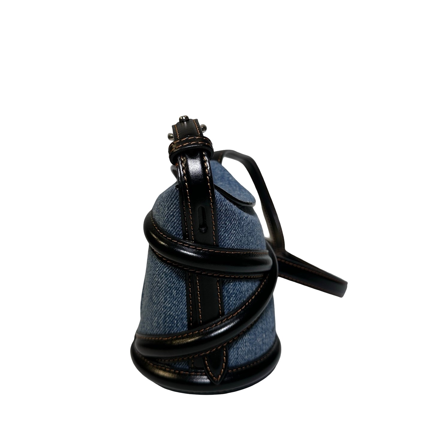 Used ALEXANDER MCQUEEN Denim Leather The Curve Shoulder Bag Navy Blue Black