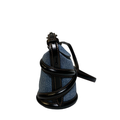 Used ALEXANDER MCQUEEN Denim Leather The Curve Shoulder Bag Navy Blue Black
