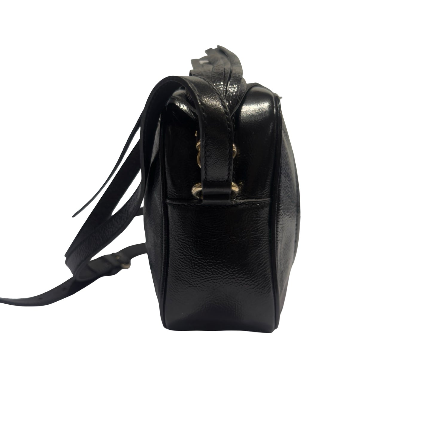 Used GUCCI Patent Leather GG Logo Soho Disco Crossbody Bag Black