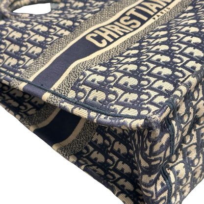 Used CHRISTIAN DIOR Oblique Embroidery Book Tote Tote Bag Blue Beige