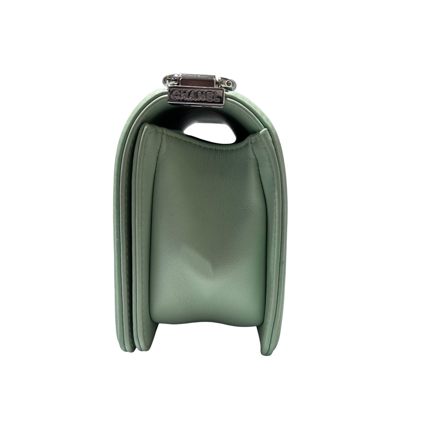 Used CHANEL Boy 20cm Cross Body Bag Green PHW