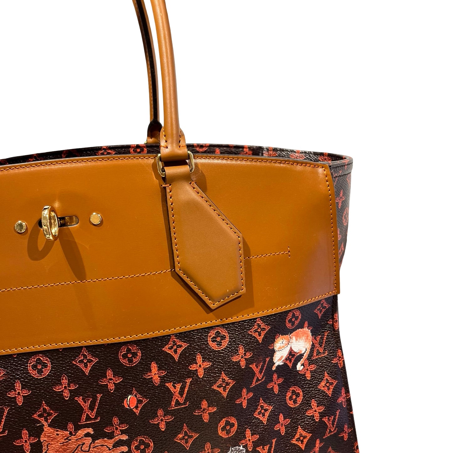 Used LOUIS VUITTON Monogram Catogram Neverfull MM Catogram Tote Bag Brown Orange Multicolor