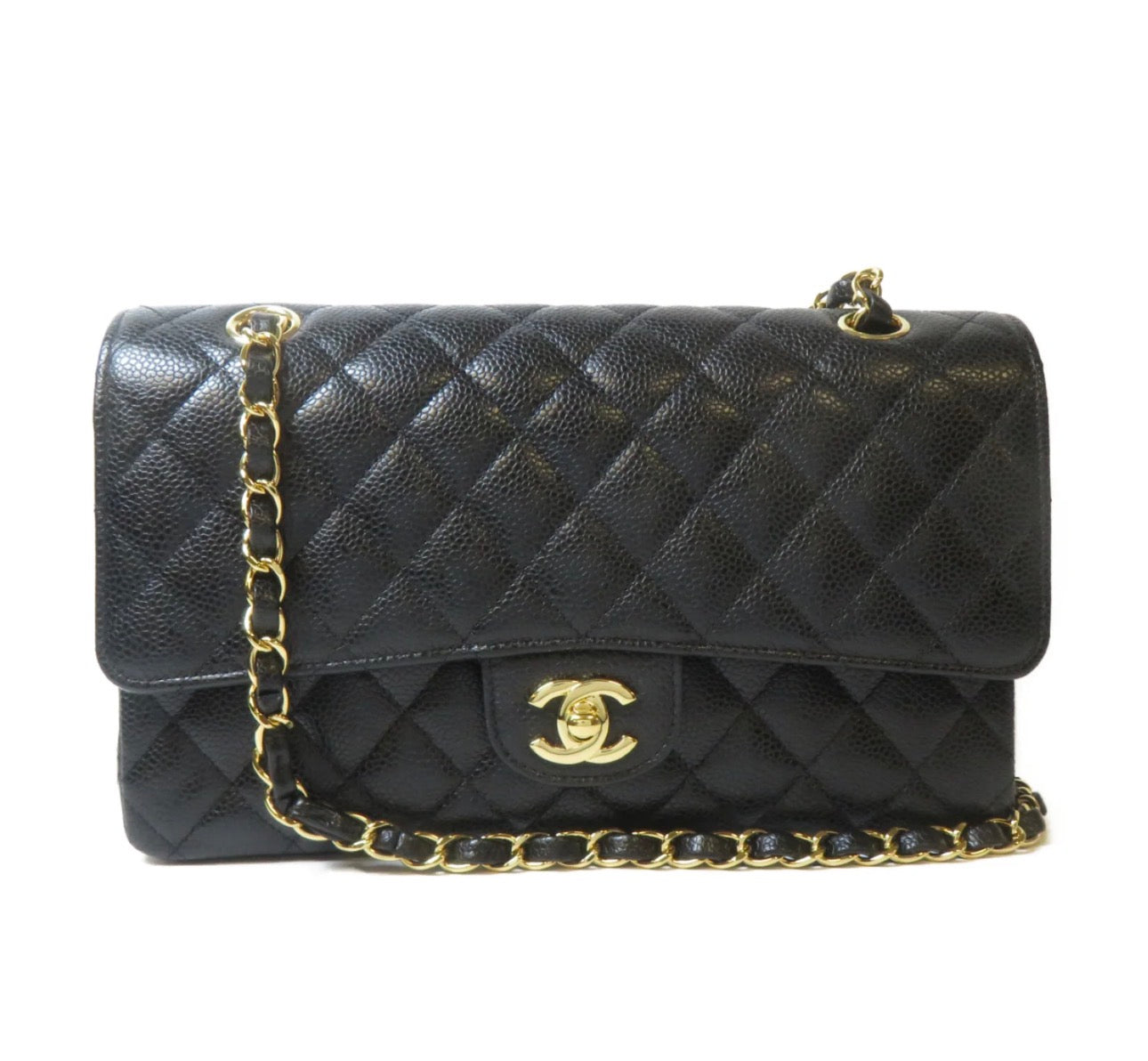 Used Chanel Calfskin Leather CF 25 Shoulder Bag Black GHW