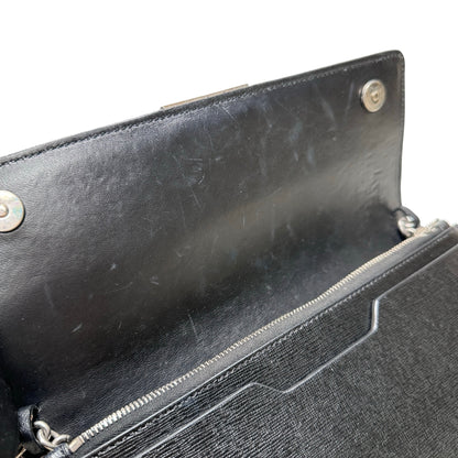 Used OFF WHITE Leather Chain-strap binder wallet Wallet Black White PHW