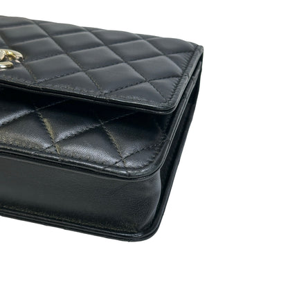 Used CHANEL Quilted Leather Wallet On Chain Wallet on chain Black