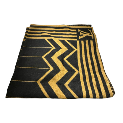 Used LOUS VUITTON Stripes Rocabar Blanket Scarf Black Yellow