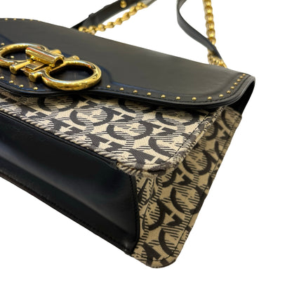 Used FERRAGAMO Chain Shoulder Shoulder Bag Black GHW Beige