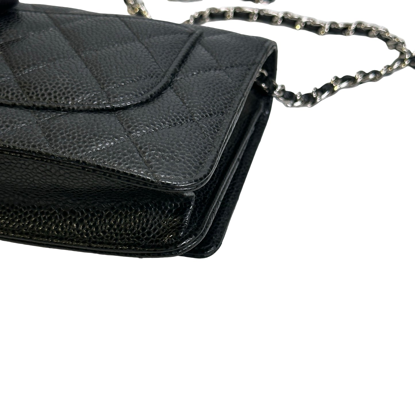 CHANEL Quilted Caviar Classic Long Flap Wallet Wallet Black Silver