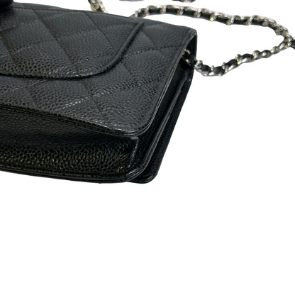 CHANEL Quilted Caviar Classic Long Flap Wallet Wallet Black Silver