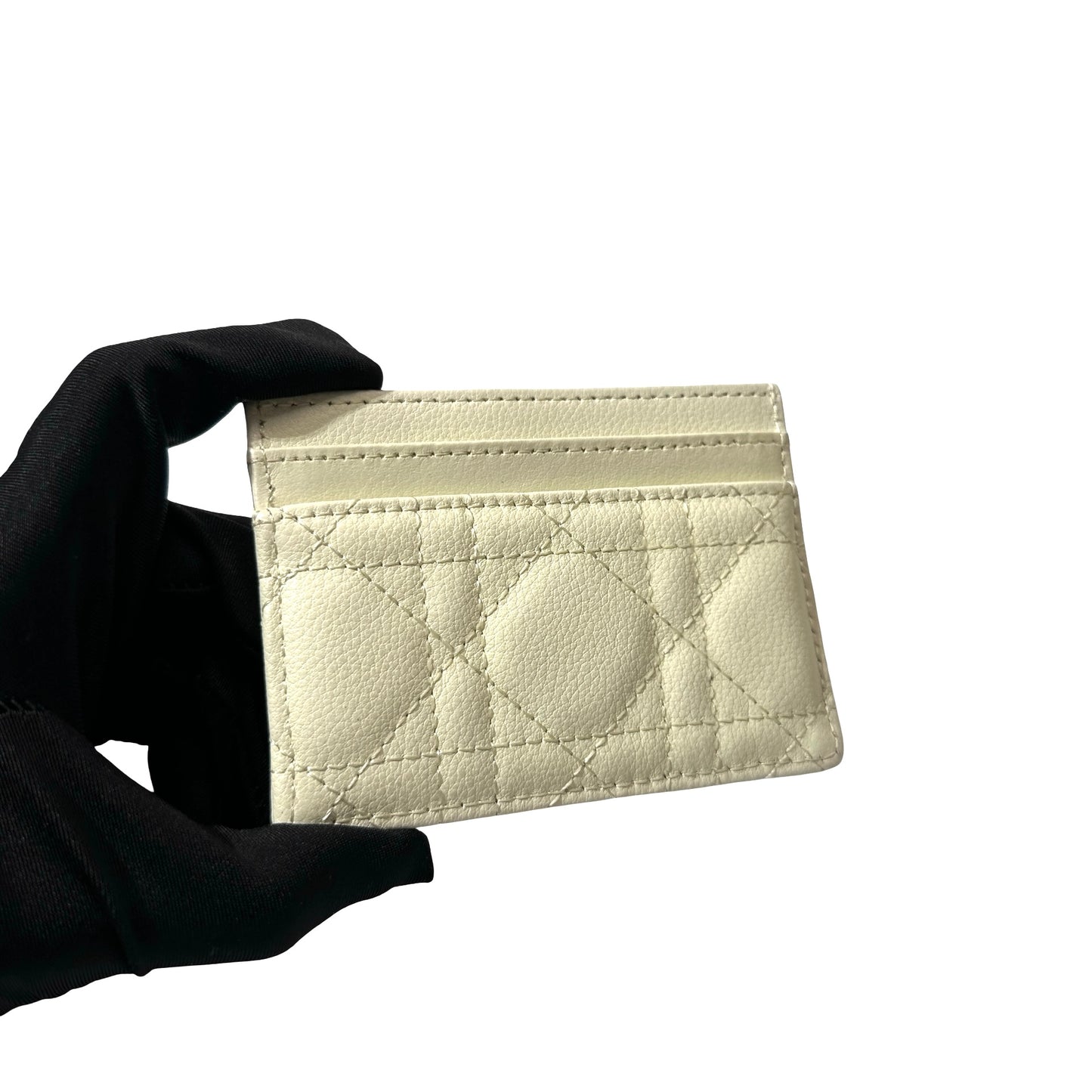 Used Dior Calfskin Leather Cardholder Card Holder Beige GHW