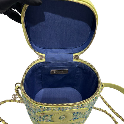 Used CHANEL Tweed Vanity Case Tweed Green Vanity case Green Blue Yellow